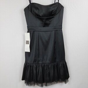 BCBGMAXAZRIA Strapless Satin Drop Flutter Dress Women 4 Black Zip-Back Wired